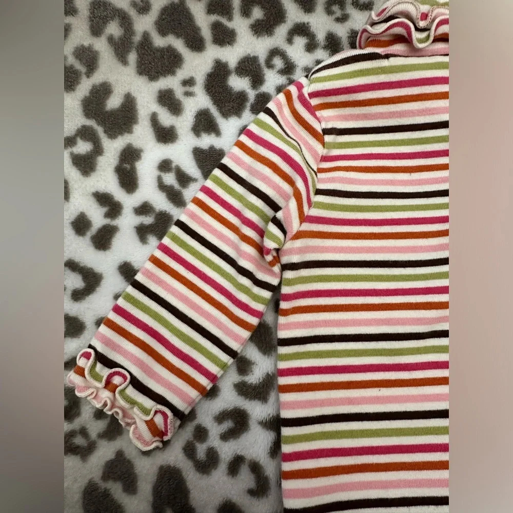 NWOT 2005 Gymboree Ruffle Turtleneck in Pink Brown Green Stripe Size 6-12 Months
